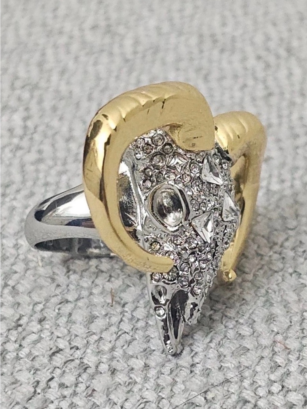 NEW Alexis Bittar Ram Skull Pave Crystal Statement Ring Size 7 SB05